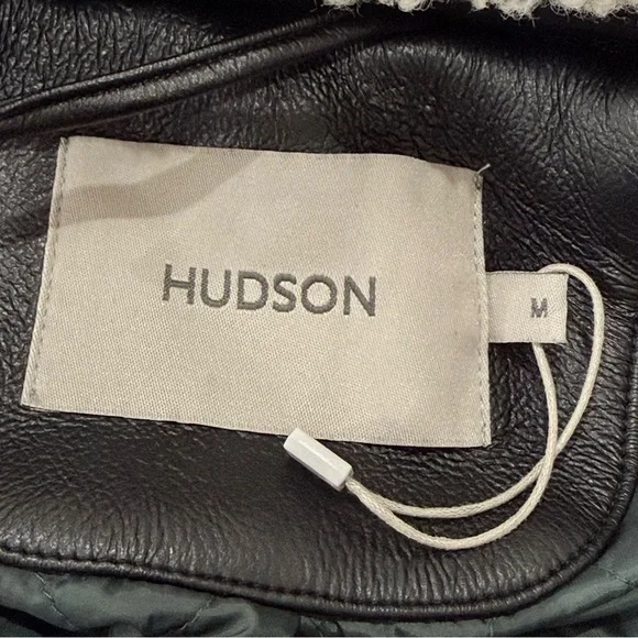 Hudson Womens Oversized Faux Leather Bomber Jacket Medium Black Shearling Edgy - Picture 13 of 15